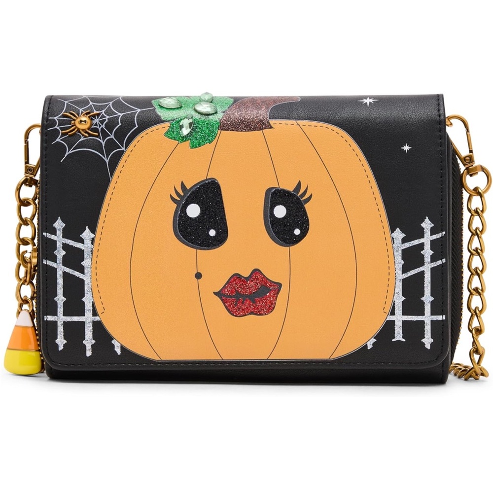 Betsey Johnson Black and Orange Pumpkin Crossbody Bag